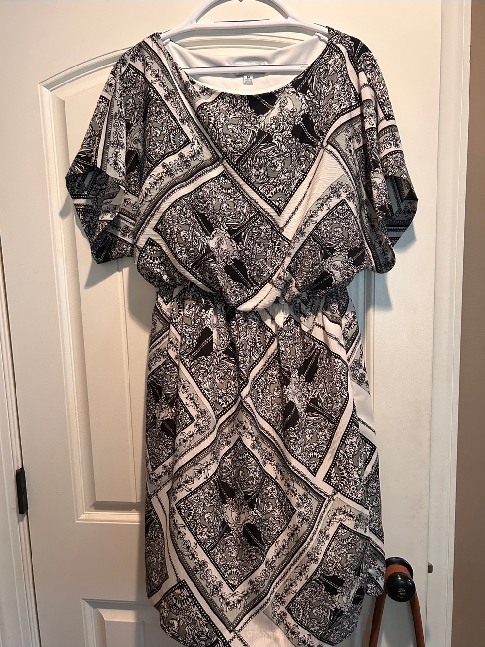 Shelby & Palmer Black and White Geo Print Midi Dress